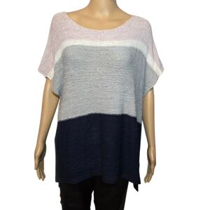 LOFT Sweater Knit Lightweight Short Sleeve Pink Gray Navy Womens Size XL